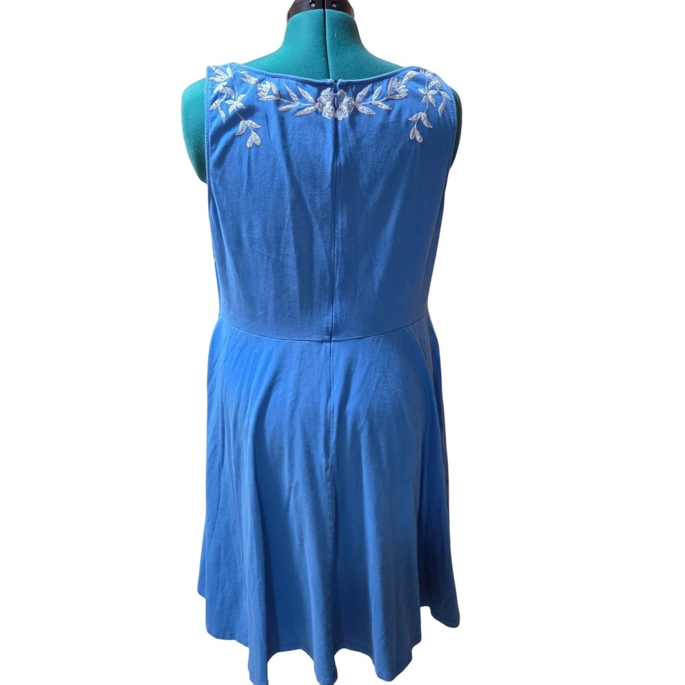 eShakti Blue Embroidered Sleeveless A-Line Knit Dress 16W Floral Boho Excellent - Picture 4 of 5